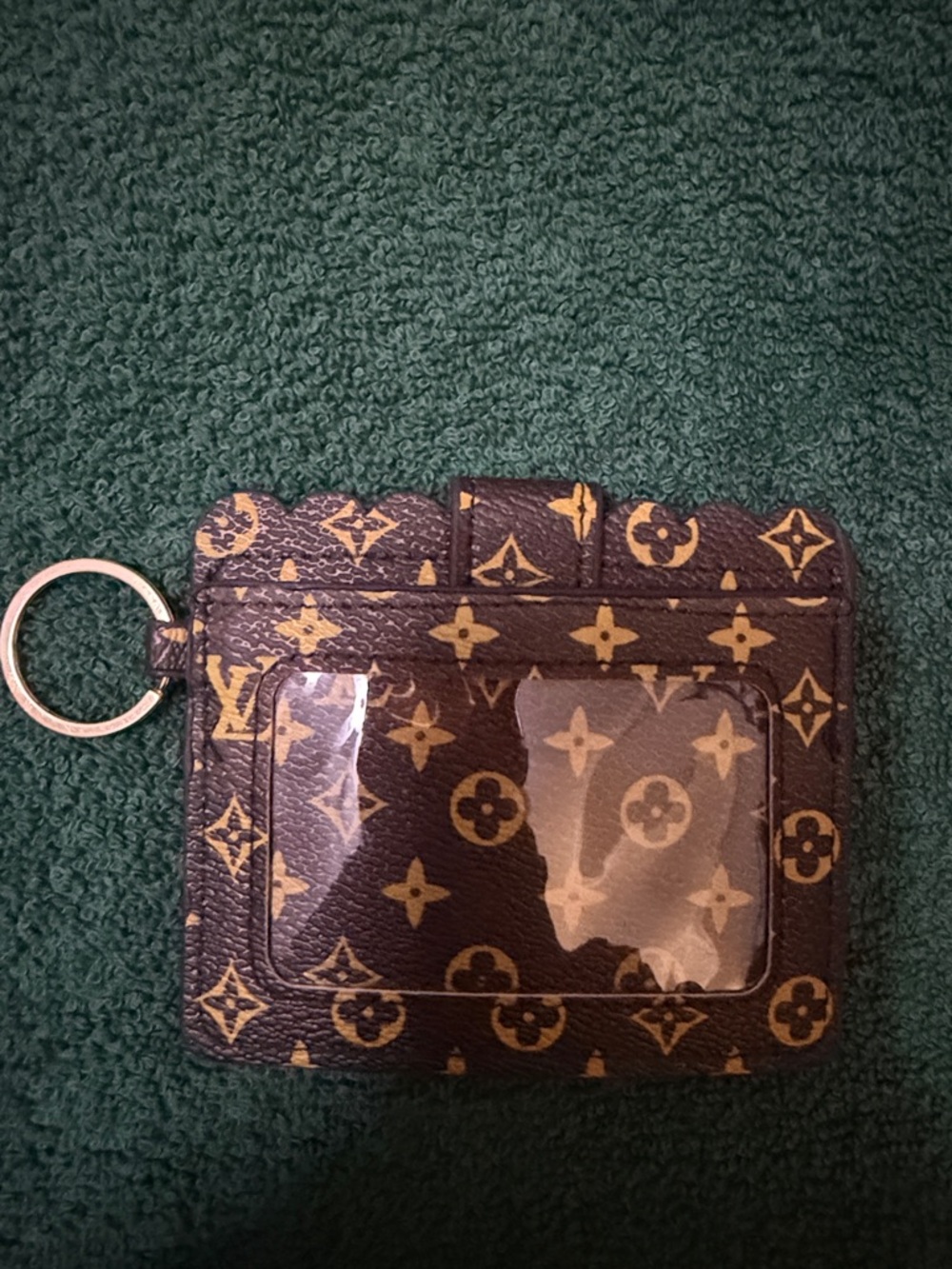 Designer Inspired Monogram Card Holder Key Ring - Brown & Tan